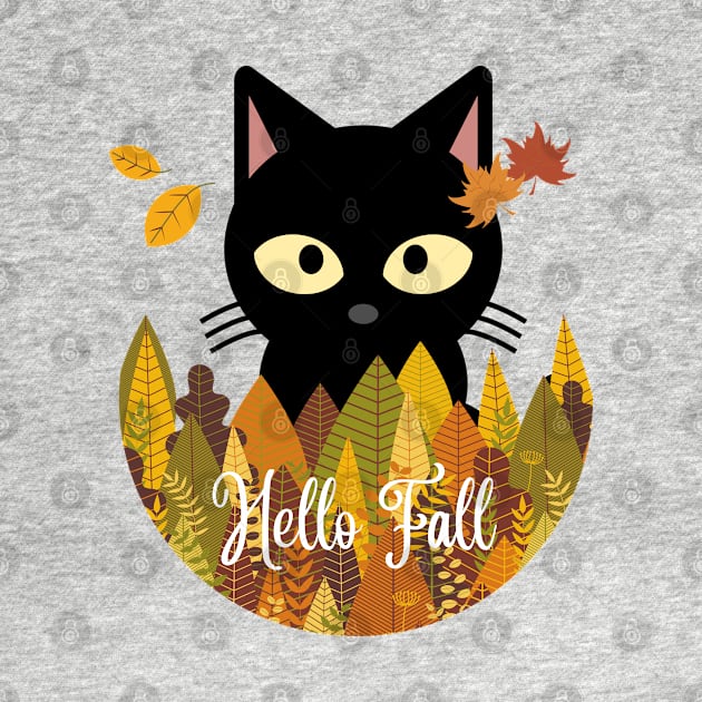 Hello fall Black Cat Autumn Fall Halloween Thanksgiving and Fall Color Lovers by BellaPixel